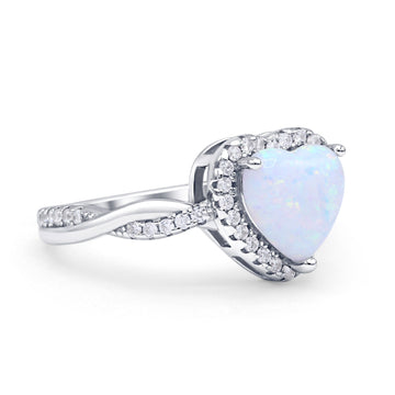 Halo Twisted Infinity Heart Ring Lab Created White Opal 925 Sterling Silver Wholesale